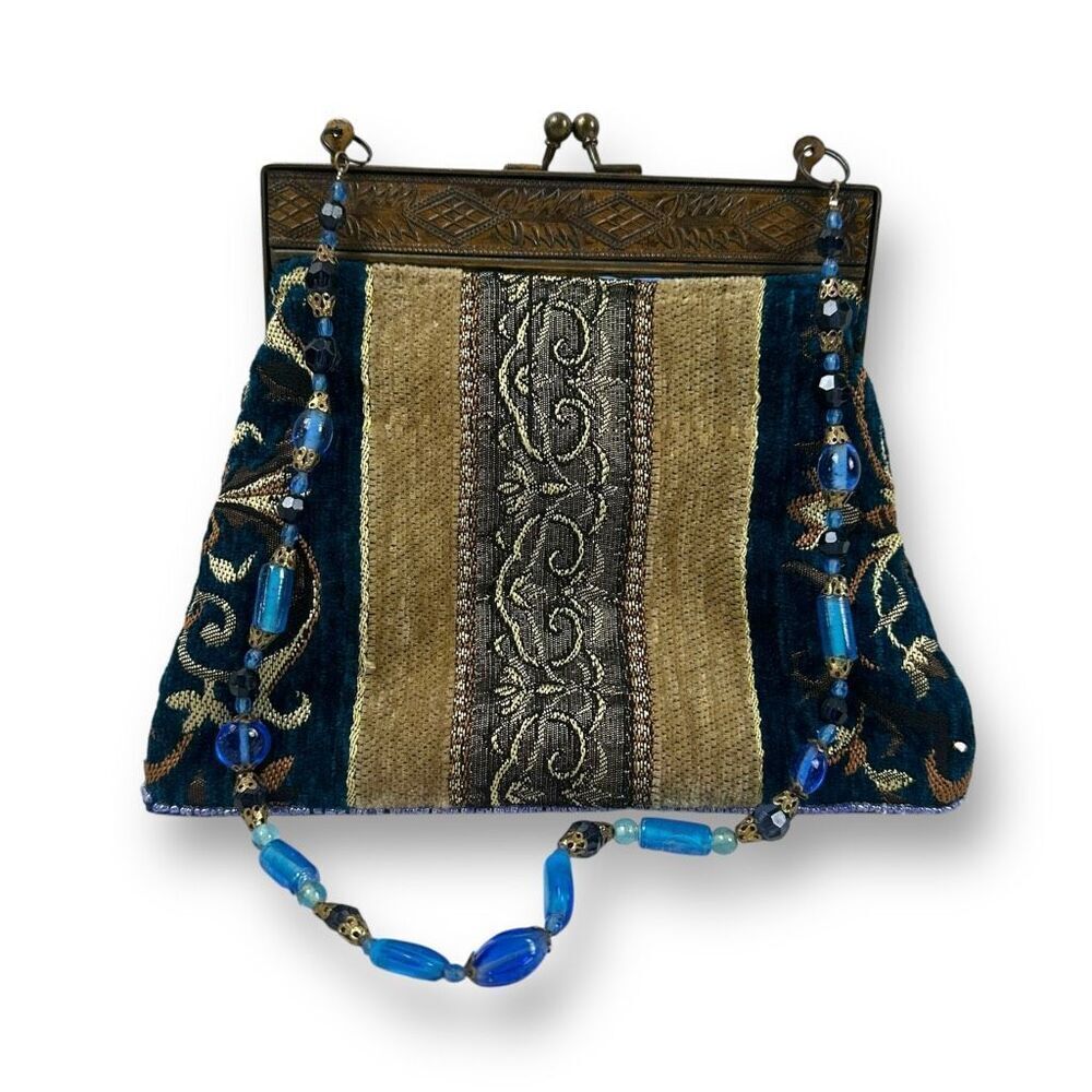 Vintage Shakeels Concepts‎ Handmade Tapestry Bag Blue Artsy Embroidered Beaded